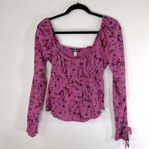 Urban Outfitters Cropped Boho Smocked Back Off Shoulder Womens Size L Floral Top